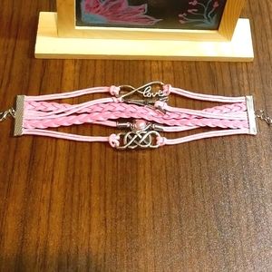 Pink Leather Suede Handmade Love Paris Bracelet